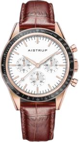 Aistrup AIW8702 Classic Sapphire Chronograph miesten rannekello valkoisella kellotaululla ja ruskealla nahkarannekkeella | AIW8702