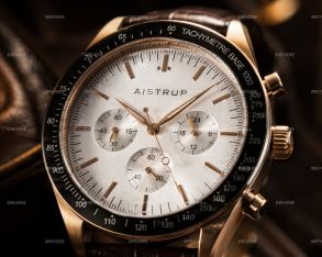 Aistrup AIW8702 Classic Sapphire Chronograph miesten rannekello valkoisella kellotaululla ja ruskealla nahkarannekkeella | AIW8702