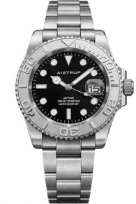 Aistrup miesten rannekello mustalla kellotaululla, kääntyvä kehä ja teräsranneke | AIW8801