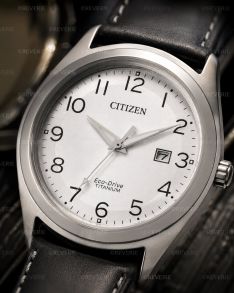 Citizen Eco-Drive Titanium miesten rannekello nahkarannekkeella | AW1640-16A