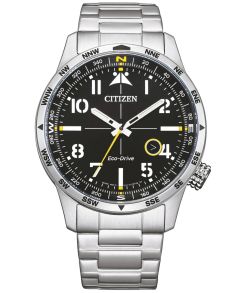 Citizen Eco-Drive miesten teräskello kompassilla | Pilottisuunnittelu arabialaisilla numeroilla ja 100m vedenkestävyys | BM7550-87E