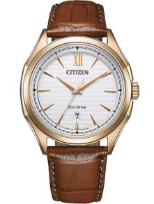 Citizen Eco-Drive miesten rannekello ruusukullan väristä terästä | Klassinen muotoilu krokotiilinnahkahihnalla | AW1753-10A