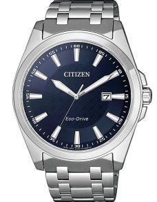 Citizen klassinen miesten rannekello Eco-Drive-tekniikalla ja sinisellä kellotaululla ruostumattomasta teräksestä | BM7108-81L