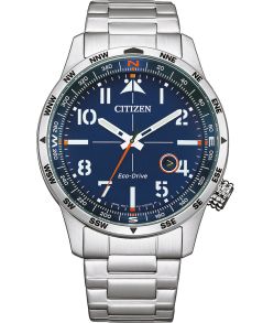 Citizen Eco-Drive pilotkello ruostumattomasta teräksestä E111 koneistolla ja kompassirenkaalla | BM7550-87L