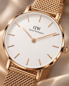 Daniel Wellington Ladies Rosegolden White Mesh Bracelet 28mm