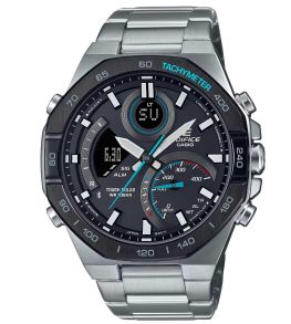Casio Edifice Solar Race Timer -kello kahdeksankulmaisella teräsrungolla ja Bluetoothilla | ECB-950DB-1AEF