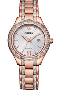 Citizen Silhouette Crystal naisten kello Eco-Drive-tekniikalla ja kristalleilla ruusukullan värisessä PVD:ssä | FE1233-52A