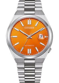 Citizen Tsuyosa Automatic miesten teräskello 8210 koneistolla ja oranssilla kellotaululla | NJ0151-88Z