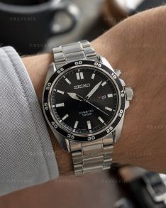 Seiko Mens Kinetic Black Steel 43mm