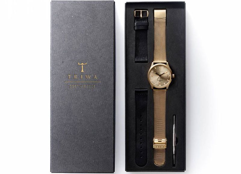 Triwa Sort of Black Gold Kullanvarinen rannekello mustilla viisareilla