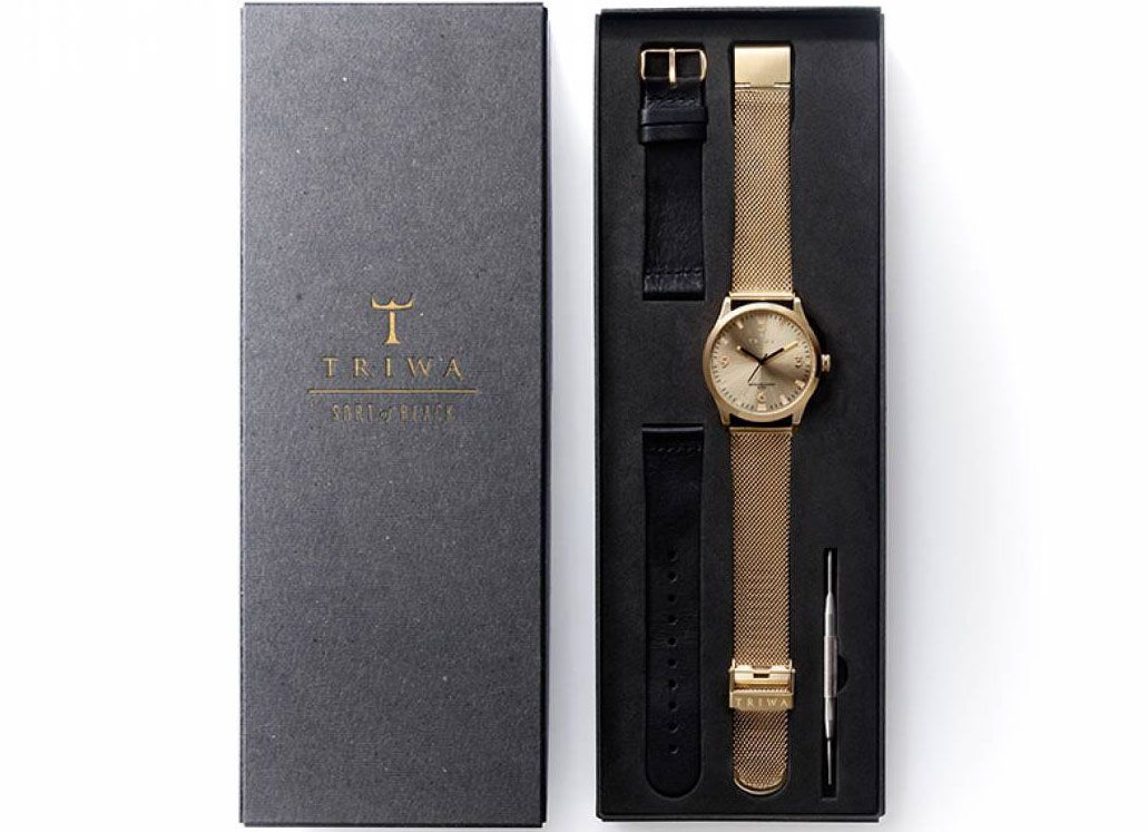 Triwa Sort of Black Gold Kullanvarinen rannekello mustilla viisareilla