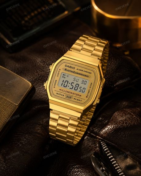 Kultainen vintage digitaalinen kello eleganttiin käyttöön | A168WG-9EF