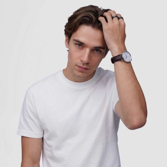 Daniel Wellington Classic Roman Numerals Date Dark Brown Croc Belly Silver DW00100911