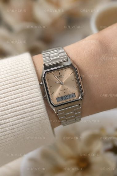 Vintage kaksoisnäyttöinen kultainen kello aurinkohäivähdyksellä | AQ-230A-4AMQYES