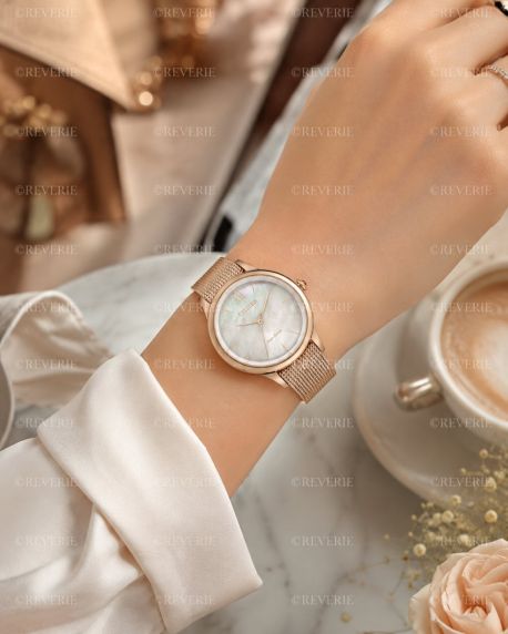 Citizen Eco-Drive naisten kello helmiäistaululla ja mesh-rannekkeella | EM0813-86Y