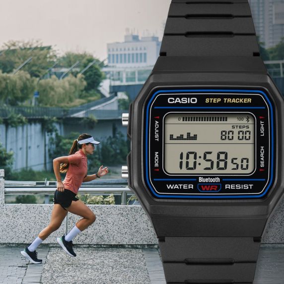 Casio retro digitaalikello Bluetoothilla ja askelmittarilla 38mm F-B100W-1AEF