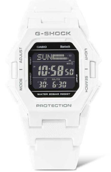 G-SHOCK ultra-ohut valkoinen digitaalinen kello Bluetoothilla ja askelmittarilla | GD-B500-7ER