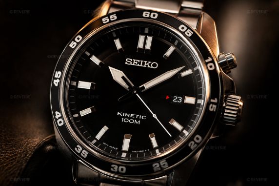 Seiko Mens Kinetic Black Steel 43mm